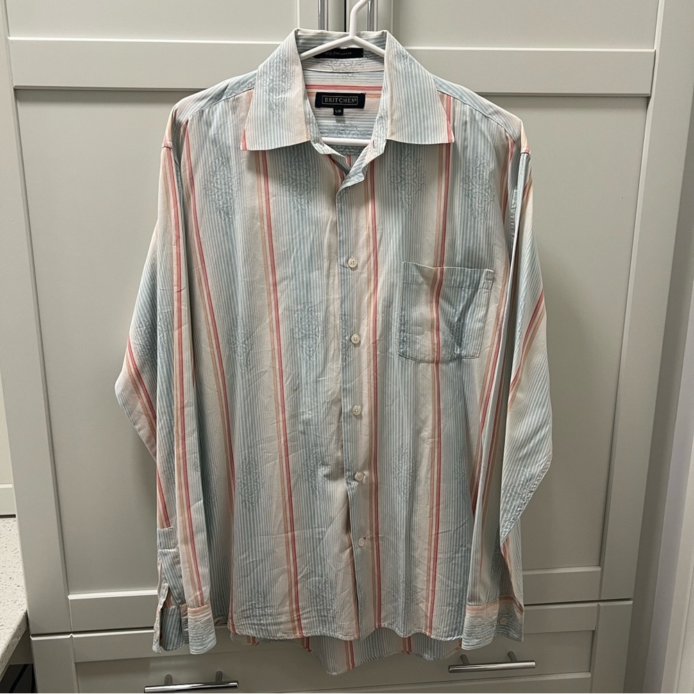 Vintage BRITCHES Long Sleeved Button Up Striped Shirt 100% Cotton Size Large